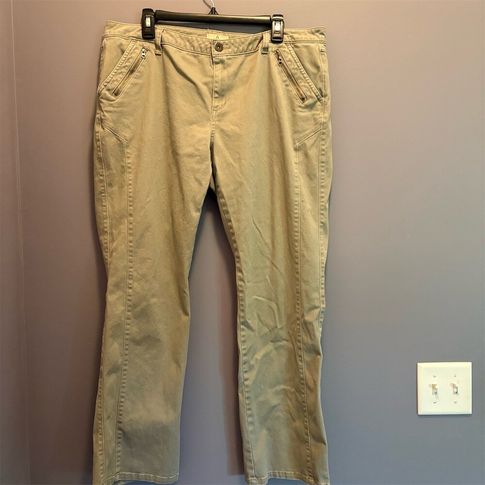 Ascend Khakis Pants Womens Size 16 Gray Straight Leg Zip Pockets 38x29